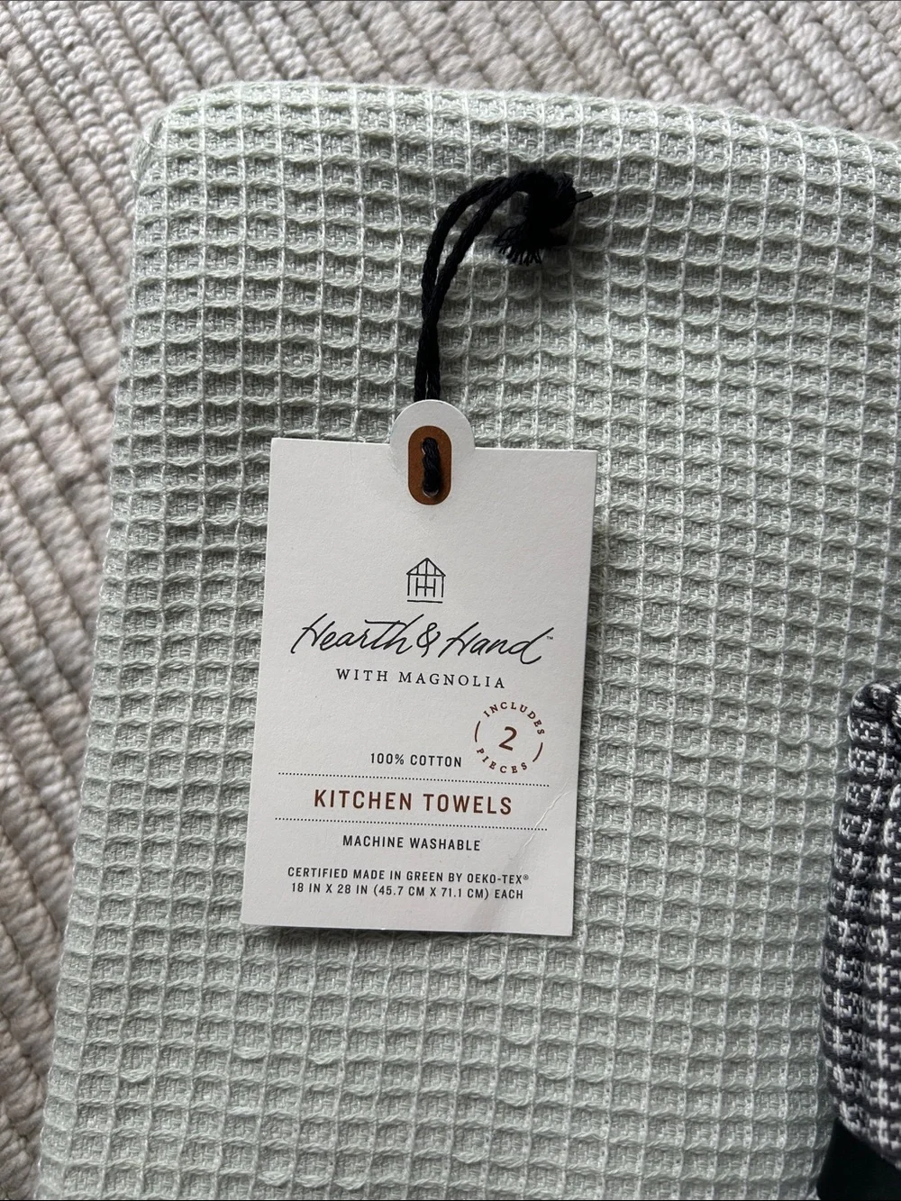 Hearth & Hand Waffle Kitchen Towels Set in Sage Green and Cream
